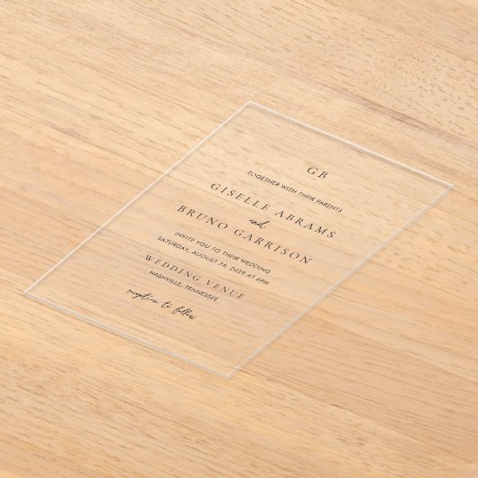 Invitations En Acrylique Giselle Classic Monogramme Mariage élégant (Poser)