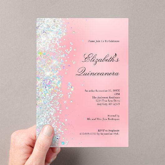 Invitations En Acrylique Glam Bling Quinceanera, Parties scintillant blanch (In situ (ordinateur de poche))