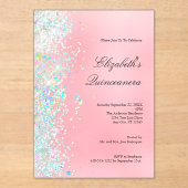 Invitations En Acrylique Glam Bling Quinceanera, Parties scintillant blanch (Recto)