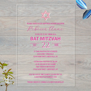 Invitations En Acrylique Glam Pink Chic Traditionnel Bat mitzvah élégant