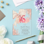 Invitations En Acrylique Glitter Drips Pink Bow Rose Gold Shiny Sweet 16 (Insitu (Mariage))