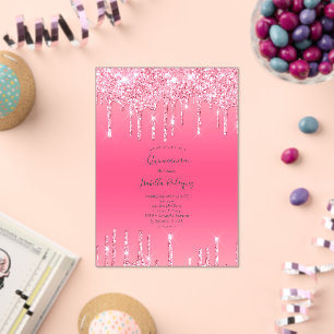 Invitations En Acrylique Glitter tendance girly rose qui coule Quinceanera