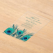 Invitations En Acrylique Glitterie Turquoise Peacock Feathers Sweet 16 (Poser)