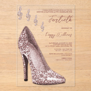 Invitations En Acrylique Glitzy Rose Gold Stiletto & Music Notes 40e