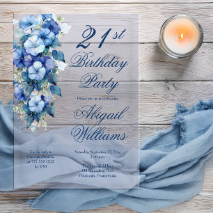 Invitations En Acrylique Glorieuses Matinales Bleu Floral 21e Anniversaire