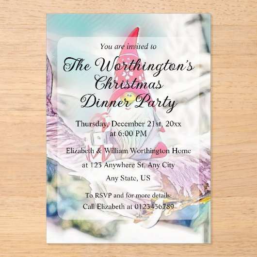 Invitations En Acrylique Gnomes in the snow watercolor painting  (Recto)