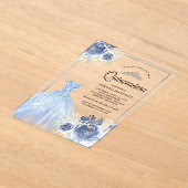 Invitations En Acrylique Gobelet brillant bleu doux Roses argent Quinceaner (Poser)