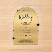 Invitations En Acrylique GOLD Acrylique Mariage invite Black Text Moderne (Recto)