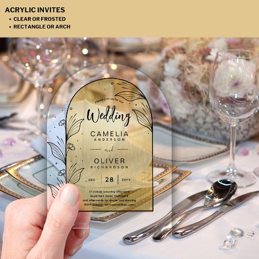 Invitations En Acrylique GOLD Acrylique Mariage invite Black Text Moderne