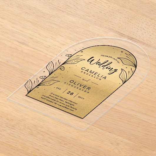 Invitations En Acrylique GOLD Acrylique Mariage invite Black Text Moderne (Poser)