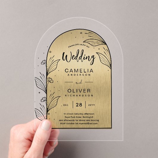 Invitations En Acrylique GOLD Acrylique Mariage invite Black Text Moderne (In situ (ordinateur de poche))