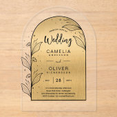 Invitations En Acrylique GOLD Acrylique Mariage invite Black Text Moderne (Recto)