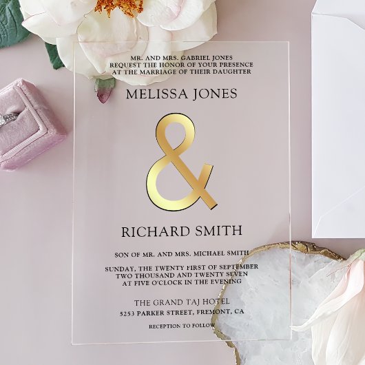 Invitations En Acrylique Gold Ampersand Wedding