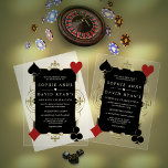 Invitations En Acrylique Gold Art Deco Casino Las Vegas Poker Mariage<br><div class="desc">Ces invitations acryliques de qualité supérieure (deux finitions à sélectionner : Clear ou Frosted) sont parfaites pour créer des impressions durables. Unique Casino Royale conception de carte à thème. Il présente une fleur de lis en faux or vintage, style Hollywood des années 20, jouant à des costumes de cartes, sur...</div>