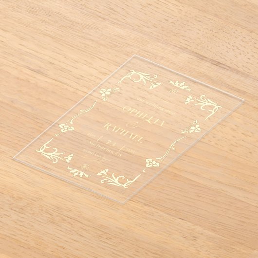 Invitations En Acrylique Gold Art Nouveau Mariage transparent Enregistrer l (Poser)