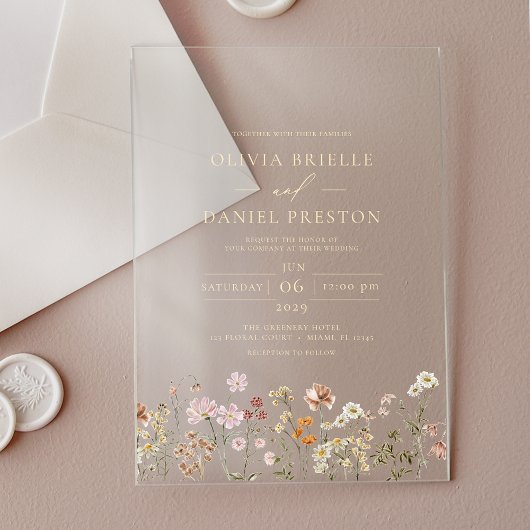 Invitations En Acrylique Gold Boho Fleur sauvage Garden Wedding