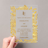 Invitations En Acrylique Gold botanical monogram clear luxury wedding (In situ (ordinateur de poche))