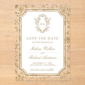Invitations En Acrylique Gold Chinoiserie Crest Wedding Save the Date (Recto)