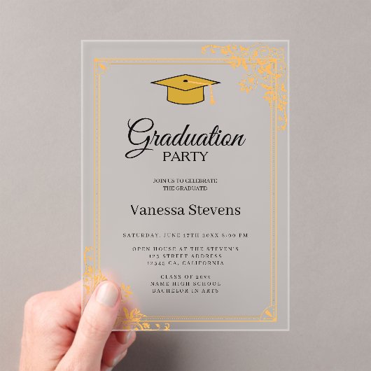 Invitations En Acrylique Gold Classic Graduation Cap Party (In situ (ordinateur de poche))