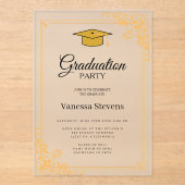 Invitations En Acrylique Gold Classic Graduation Cap Party (Recto)