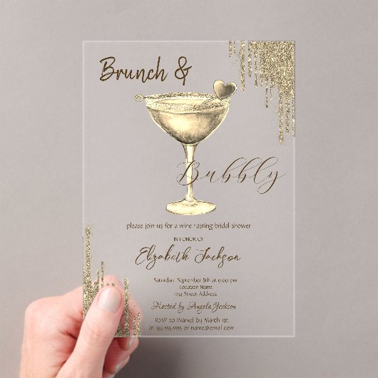 Invitations En Acrylique Gold Cocktail Heart Glitter Drips Bachelorette (In situ (ordinateur de poche))