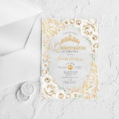 Invitations En Acrylique Gold Cream Floral Quinceanera