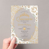 Invitations En Acrylique Gold Cream Floral Quinceanera (In situ (ordinateur de poche))