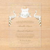 Invitations En Acrylique Gold Crest Royal Indian White Peacock Mariage (Recto)