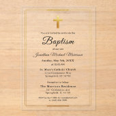 Invitations En Acrylique Gold Cross Modern Script Minimal Élégant Baptême (Recto)