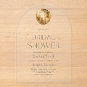 Invitations En Acrylique Gold Disco Ball Sparkle Fête des mariées (Recto)