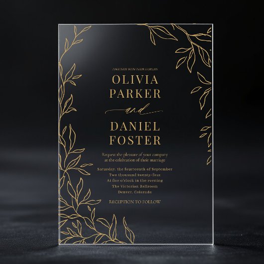 Invitations En Acrylique Gold Elegant Minimalist Botanical Wedding