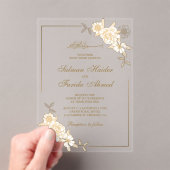 Invitations En Acrylique Gold Floral Leaves Branch Muslim Wedding (In situ (ordinateur de poche))