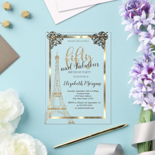 Invitations En Acrylique Gold Frame, Tour Eiffel 50e anniversaire (Insitu (Mariage))