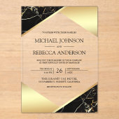 Invitations En Acrylique Gold Geometric Black Marble Wedding (Recto)