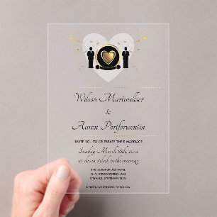 Invitations En Acrylique Gold Heart Homme Mariage