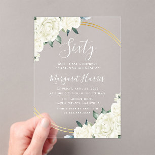 Invitations En Acrylique Gold Ivory Floral Greenery 60e Soixante Anniversai