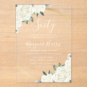 Invitations En Acrylique Gold Ivory Floral Greenery 60e Soixante Anniversai (Recto)