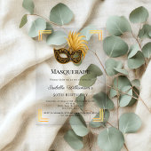 Invitations En Acrylique Gold Masquerade luxury clear birthday party