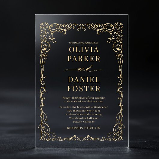 Invitations En Acrylique Gold Minimalist Modern Victorian Wedding
