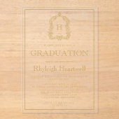 Invitations En Acrylique Gold Monogram Crest Graduation Party (Recto)