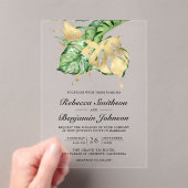 Invitations En Acrylique Gold Monstera Tropical Palm Wedding (In situ (ordinateur de poche))
