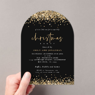 Invitations En Acrylique Gold Parties scintillant Frontières Noël Fête Noir