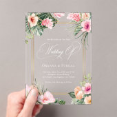 Invitations En Acrylique Gold Pink Tropical Beach Destination Mariage (In situ (ordinateur de poche))