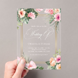 Invitations En Acrylique Gold Pink Tropical Beach Destination Mariage