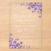 Invitations En Acrylique Gold Purple Lavender Nuestra Boda Mariage espagnol (Recto)