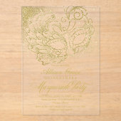 Invitations En Acrylique Gold Quinceanera Masquerade (Recto)