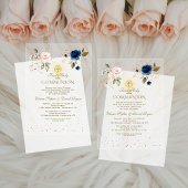 Invitations En Acrylique Gold Rose Blue Floral Twins Première communion sai