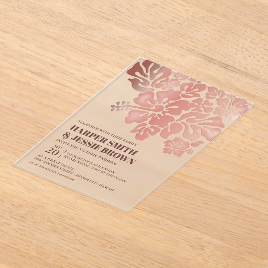 Invitations En Acrylique Gold rose - Mariage de plage d'Hibiscus élégant (Poser)