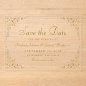 Invitations En Acrylique Gold Script Botanical Frame Wedding Enregistrer la (Recto)
