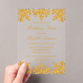 Invitations En Acrylique Gold Snowflake fête d'anniversaire d'hiver (In situ (ordinateur de poche))